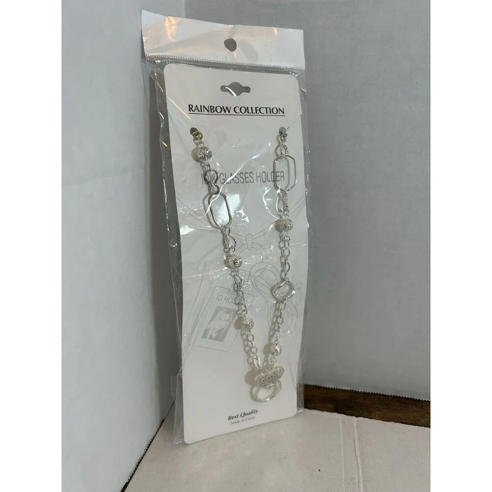 Angel Design ID Badge Holder Necklace Glasses Chain Silver Tone Lanyard 14” NIP